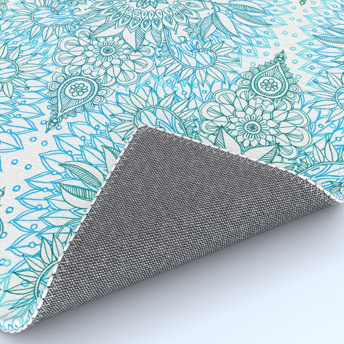 Turquoise Blue, Teal & White Protea Doodle Pattern Rug Gallery Image 4
