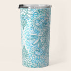 Turquoise Blue, Teal & White Protea Doodle Pattern Travel Mug Gallery Image 3