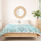 Turquoise Blue, Teal & White Protea Doodle Pattern Duvet Cover Gallery Image 3