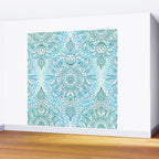 Turquoise Blue, Teal & White Protea Doodle Pattern Wall Mural Gallery Image 2