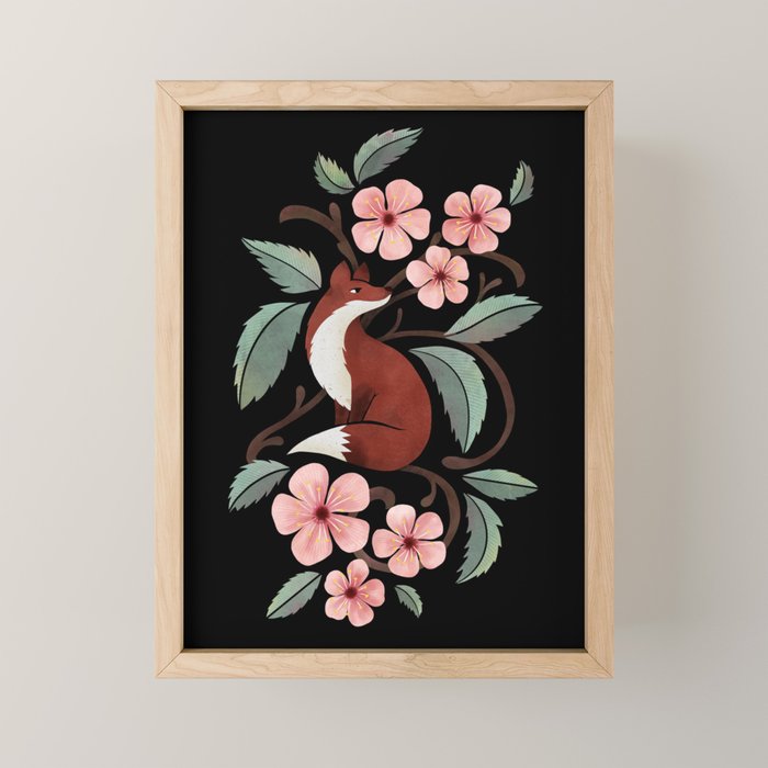 Fox in Cherry Blossoms Mini Art Print Gallery Image 1