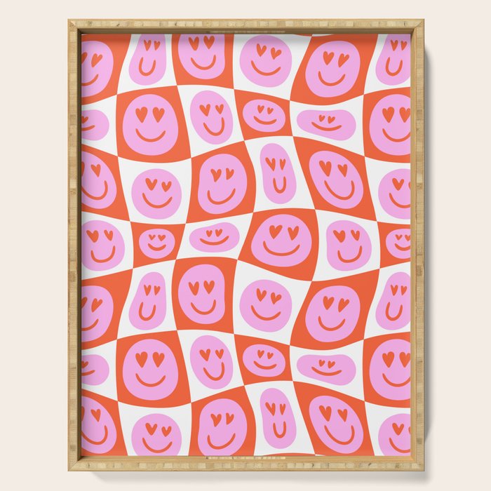 Romantic love heart eye face pattern Serving Tray Gallery Image 1