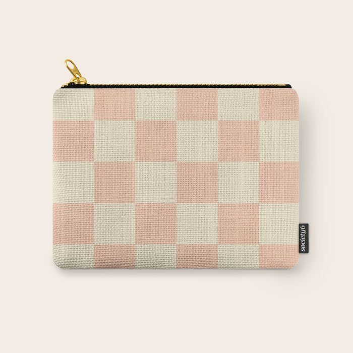 Checkers - peach pink and cream Carry All Pouch Gallery Image 1