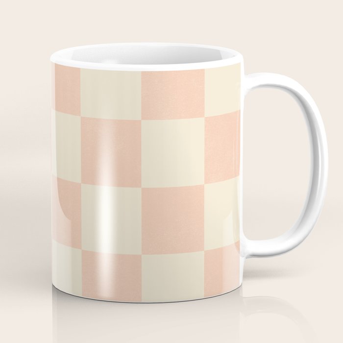 Checkers - peach pink and cream Coffee Mug Gallery Image 1