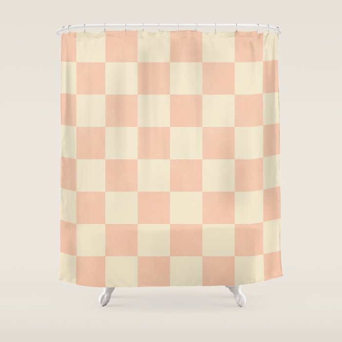 Checkers - peach pink and cream Shower Curtain Gallery Image 1