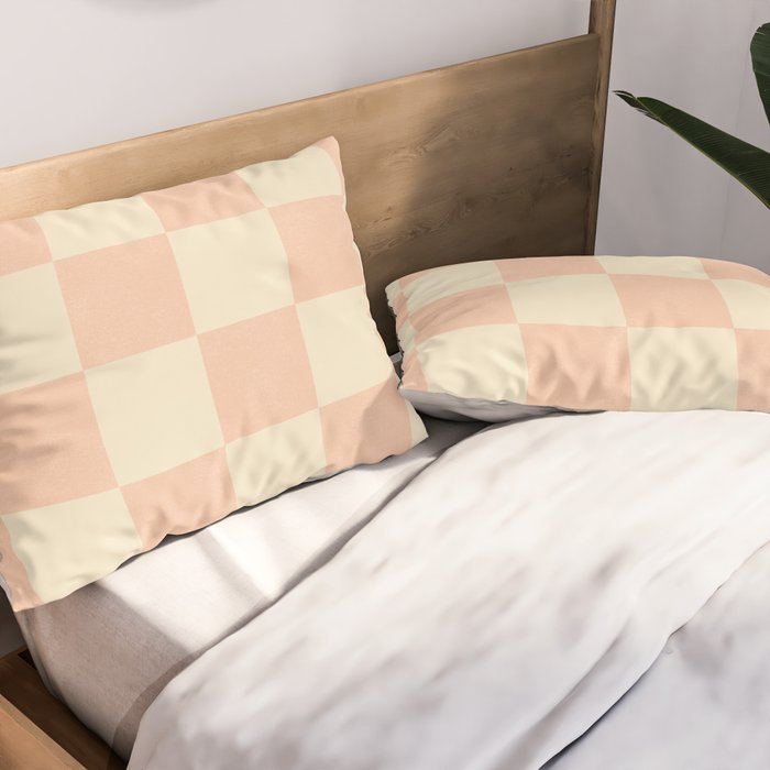 Checkers - peach pink and cream Pillow Sham Gallery Image 2