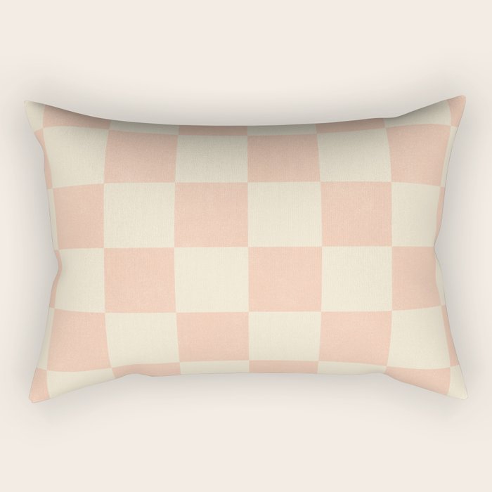 Checkers - peach pink and cream Rectangular Pillow Gallery Image 2