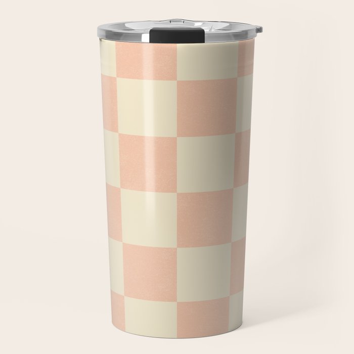 Checkers - peach pink and cream Travel Mug Gallery Image 1