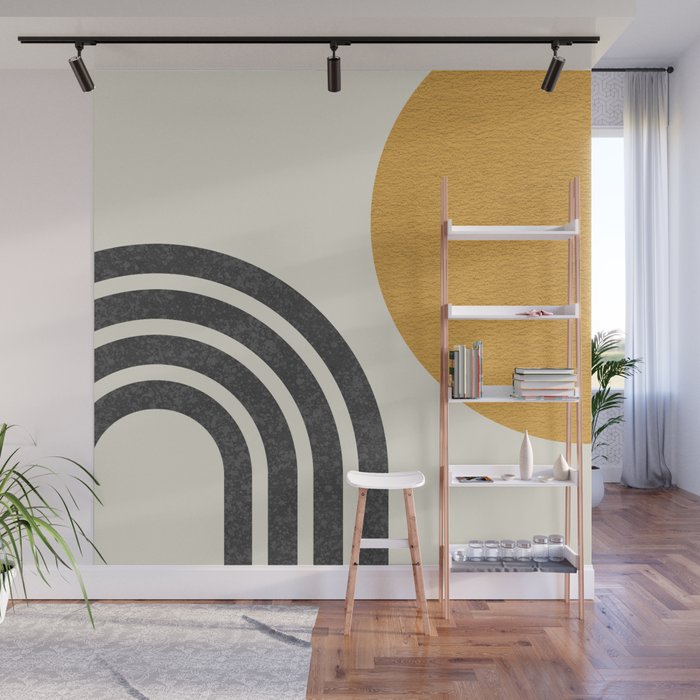 Mid century modern Sun and Rainbow Wall Mural Gallery Image 1