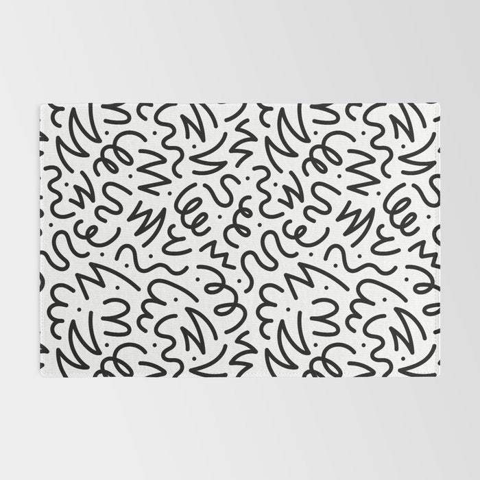 Fun black line doodle art pattern Rug Gallery Image 2