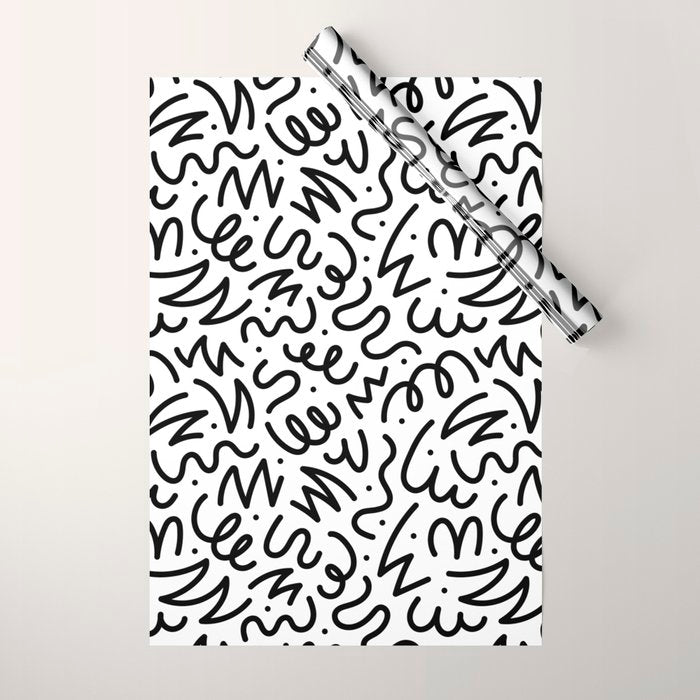Fun black line doodle art pattern Wrapping Paper Gallery Image 1