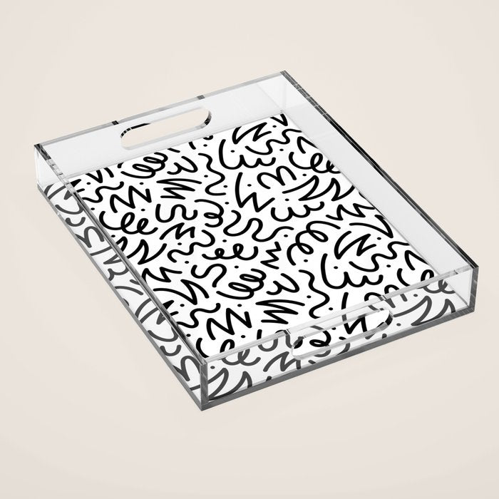 Fun black line doodle art pattern Acrylic Tray Gallery Image 1