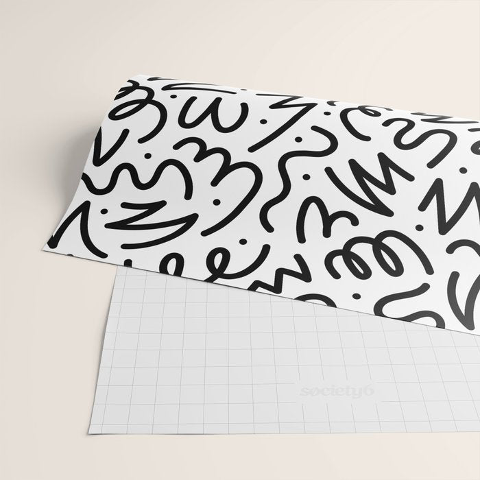 Fun black line doodle art pattern Wrapping Paper Gallery Image 2