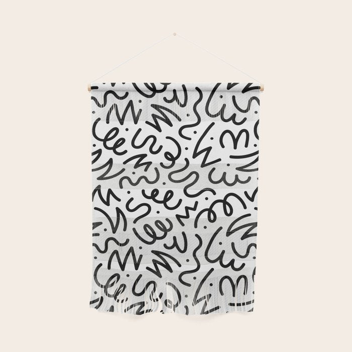 Fun black line doodle art pattern Wall Hanging Gallery Image 1