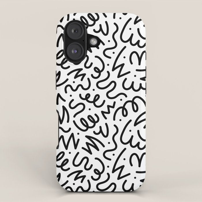 Fun black line doodle art pattern iPhone Case Gallery Image 1
