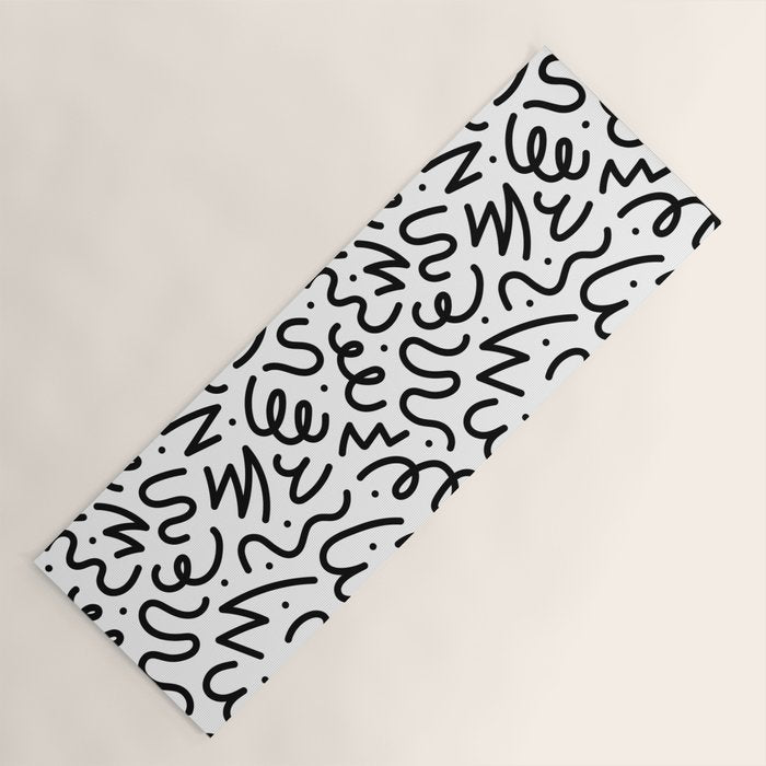 Fun black line doodle art pattern Yoga Mat Gallery Image 1