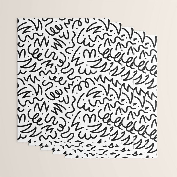 Fun black line doodle art pattern Wrapping Paper Gallery Image 3