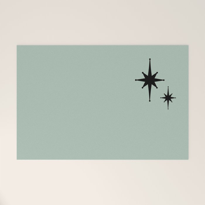 1950s Atomic Age Minimalist Starburst Pair in Black and 50s Celadon Teal Solid Welcome Mat Gallery Image 1