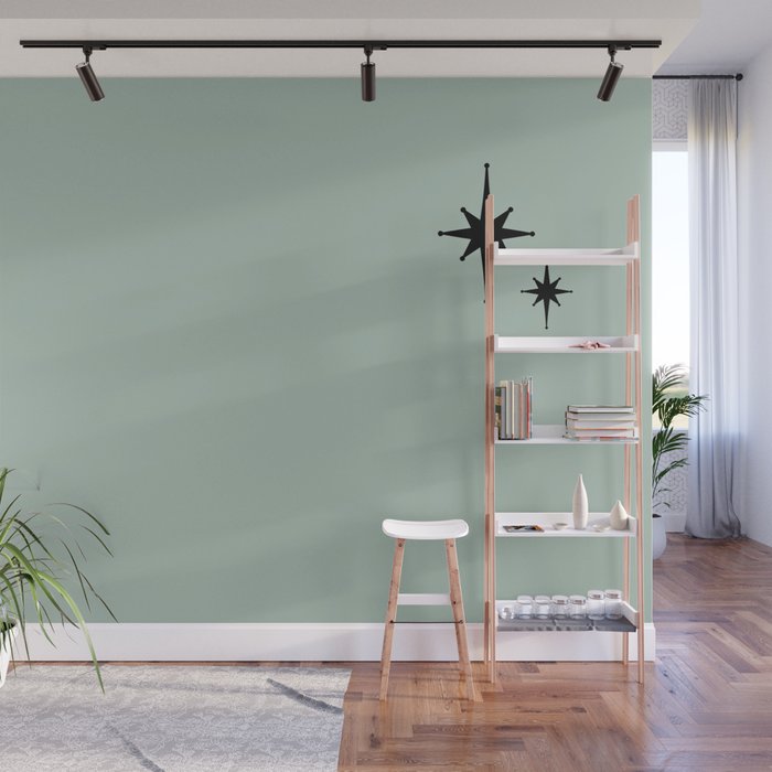 1950s Atomic Age Minimalist Starburst Pair in Black and 50s Celadon Teal Solid Wall Mural Gallery Image 1