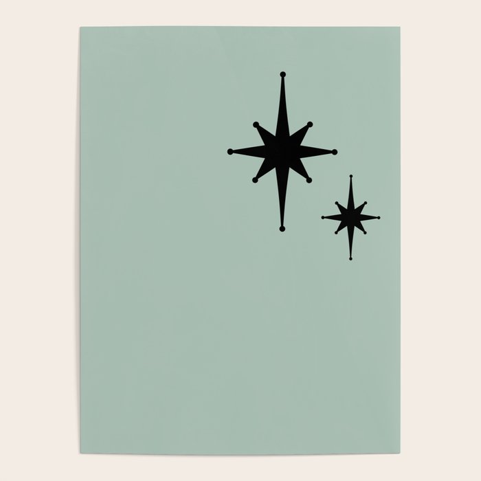 1950s Atomic Age Minimalist Starburst Pair in Black and 50s Celadon Teal Solid Poster Gallery Image 4