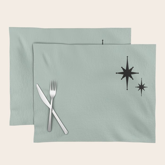 1950s Atomic Age Minimalist Starburst Pair in Black and 50s Celadon Teal Solid Placemat Gallery Image 1