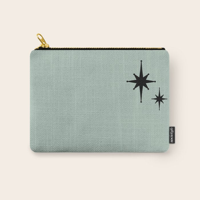 1950s Atomic Age Minimalist Starburst Pair in Black and 50s Celadon Teal Solid Carry All Pouch Gallery Image 1