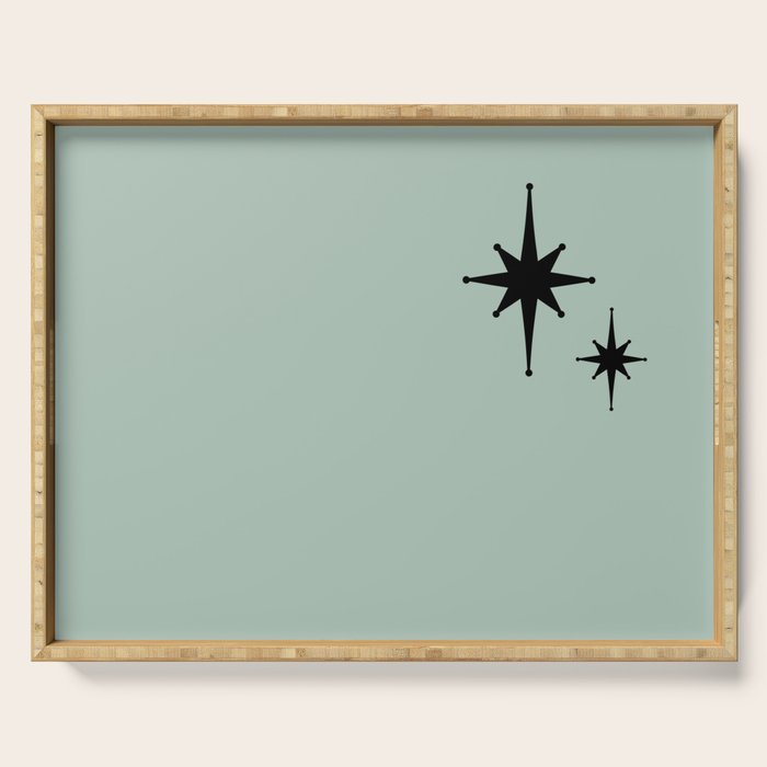 1950s Atomic Age Minimalist Starburst Pair in Black and 50s Celadon Teal Solid Serving Tray Gallery Image 1