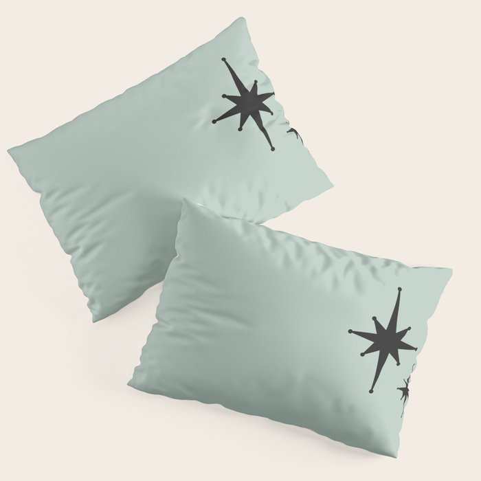 1950s Atomic Age Minimalist Starburst Pair in Black and 50s Celadon Teal Solid Pillow Sham Gallery Image 1