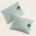 1950s Atomic Age Minimalist Starburst Pair in Black and 50s Celadon Teal Solid Pillow Sham Gallery Image 3