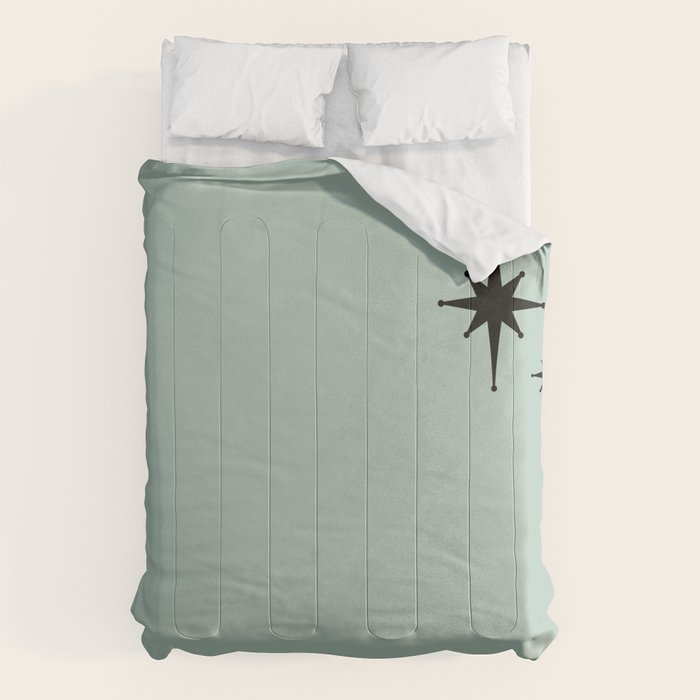1950s Atomic Age Minimalist Starburst Pair in Black and 50s Celadon Teal Solid Comforter Gallery Image 6