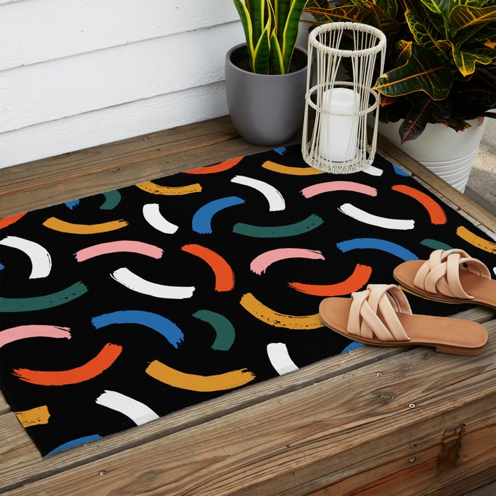 Colorful paint brush stroke line art pattern Outdoor Rug Gallery Image 2