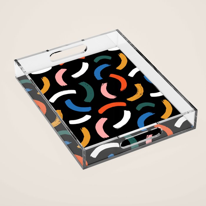 Colorful paint brush stroke line art pattern Acrylic Tray Gallery Image 1