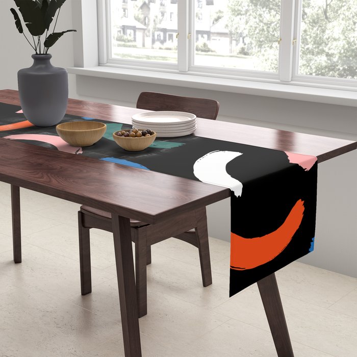 Colorful paint brush stroke line art pattern Table Runner Gallery Image 2