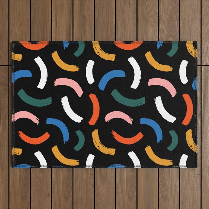 Colorful paint brush stroke line art pattern Outdoor Rug Gallery Image 1