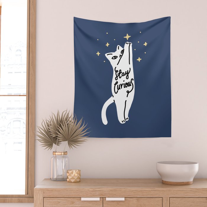 Stay Curious Cat Wall Tapestry Gallery Image 2