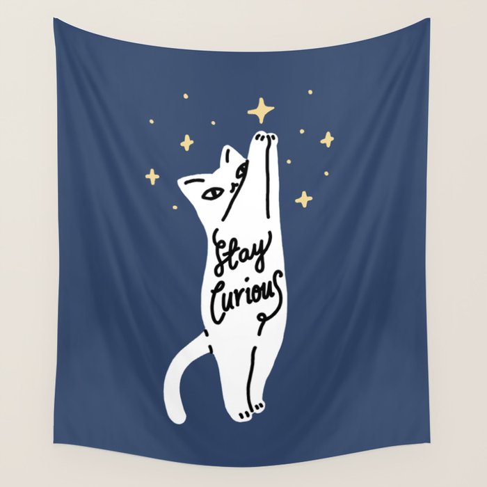 Stay Curious Cat Wall Tapestry Gallery Image 1