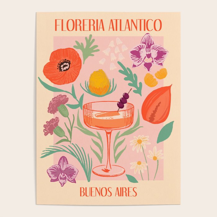 Vintage Flower Market Cocktail Bar Poster Poster