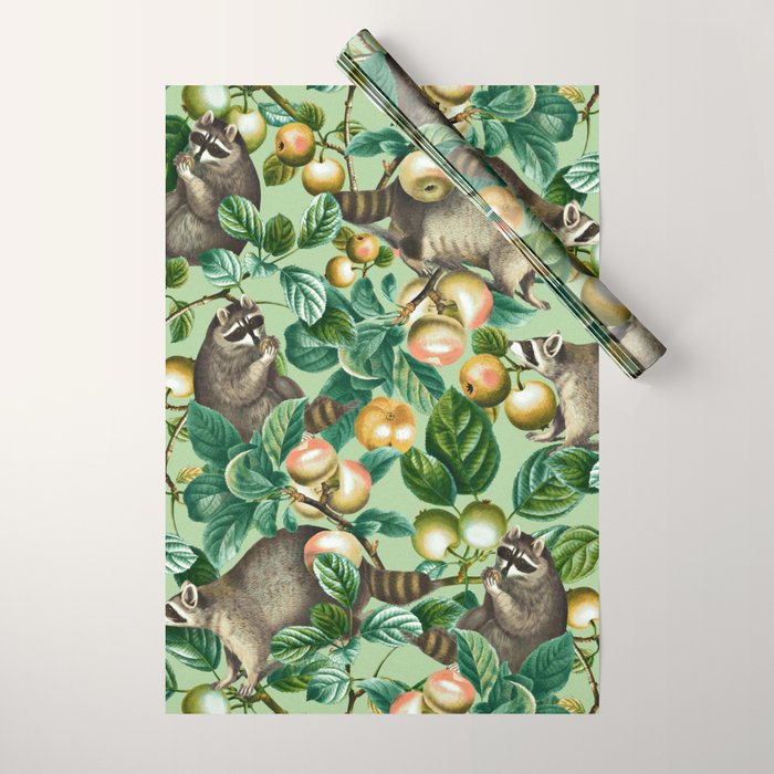 RACCOON AND FRUITS Wrapping Paper Gallery Image 1