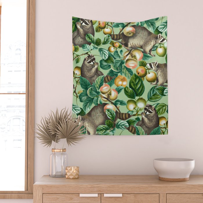 RACCOON AND FRUITS Wall Tapestry Gallery Image 2