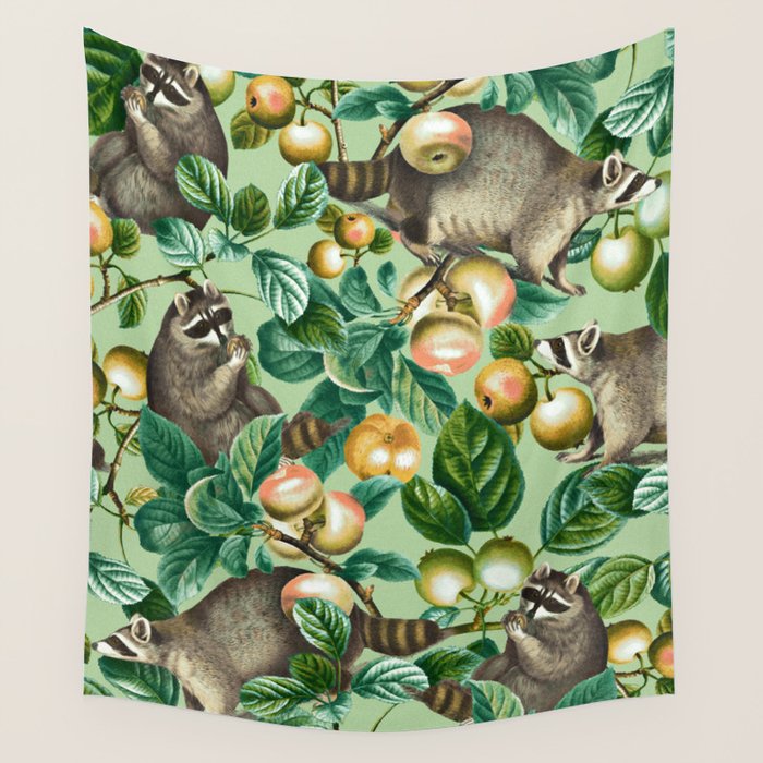 RACCOON AND FRUITS Wall Tapestry Gallery Image 1