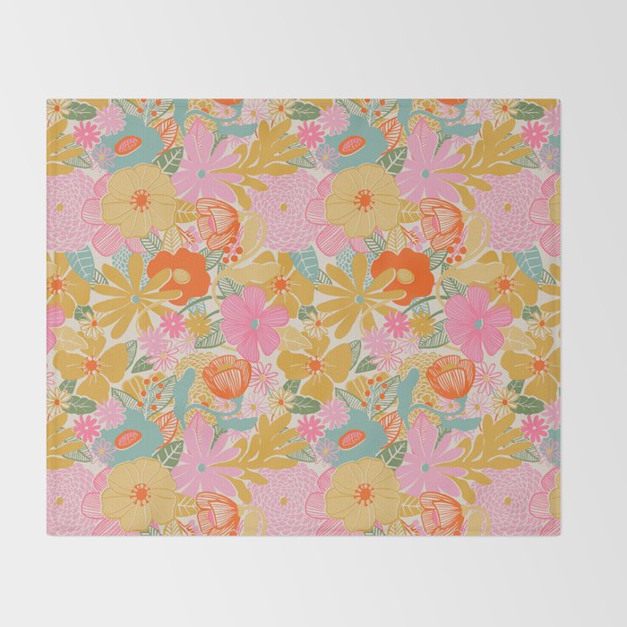 60's Retro Floral Throw Blanket Gallery Image 2