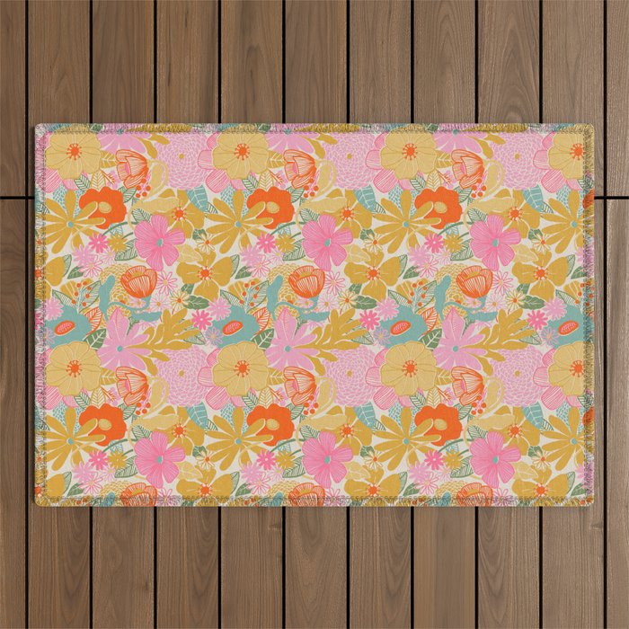 60's Retro Floral Outdoor Rug Gallery Image 1