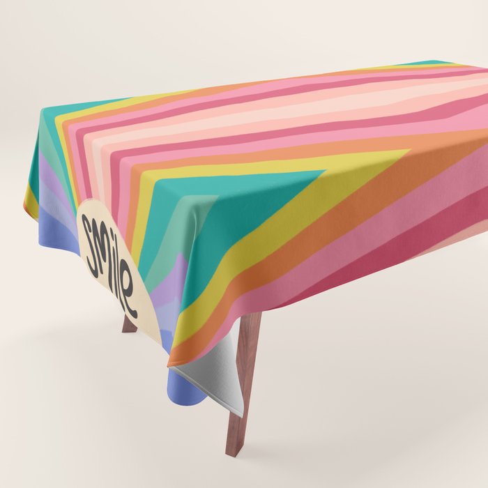 Smile - 70s Retro Sun Rainbow  Tablecloth Gallery Image 1