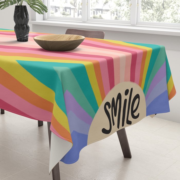 Smile - 70s Retro Sun Rainbow  Tablecloth Gallery Image 3