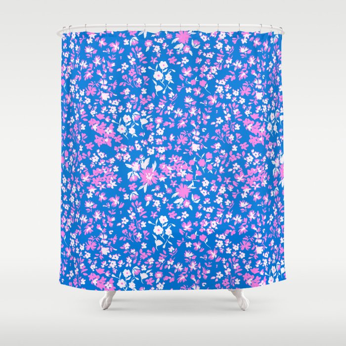 Pink and blue pop art ditsy Shower Curtain Gallery Image 1
