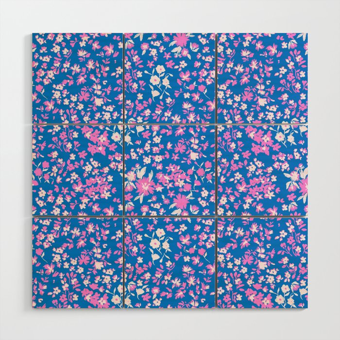 Pink and blue pop art ditsy Wood Wall Art Gallery Image 1