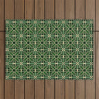 Art Deco Floral Tiles in Emerald Green and Faux Gold Outdoor Rug Gallery Image 1
