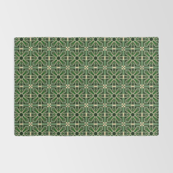 Art Deco Floral Tiles in Emerald Green and Faux Gold Rug Gallery Image 2