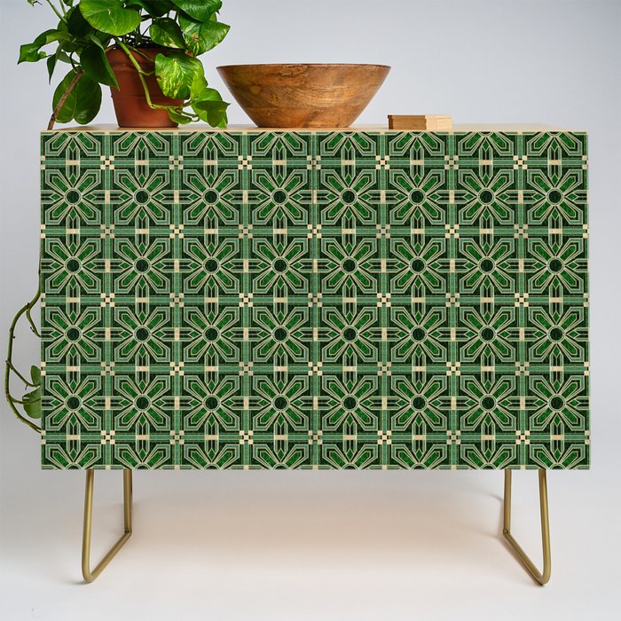 Art Deco Floral Tiles in Emerald Green and Faux Gold Credenza Gallery Image 1
