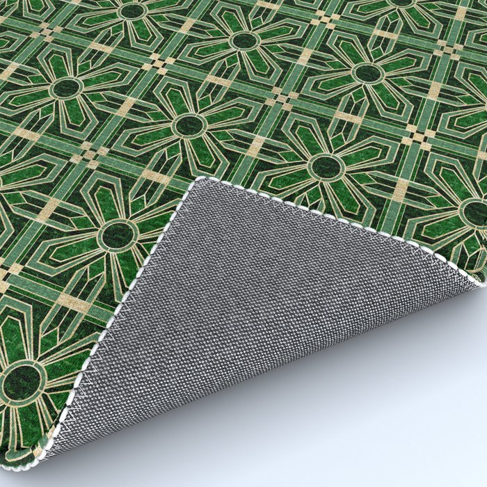 Art Deco Floral Tiles in Emerald Green and Faux Gold Rug Gallery Image 4